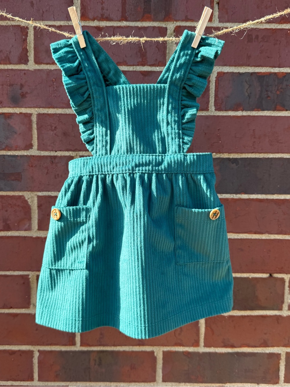 Wonder Nation Teal Corduroy Pinafore Dress with Ruffle Straps